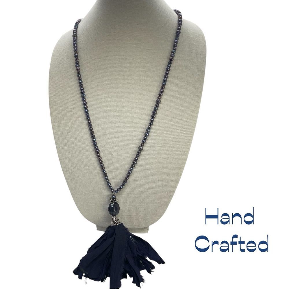 Hand Crafted Blue Freshwater Pearls Silk Necklace NWT